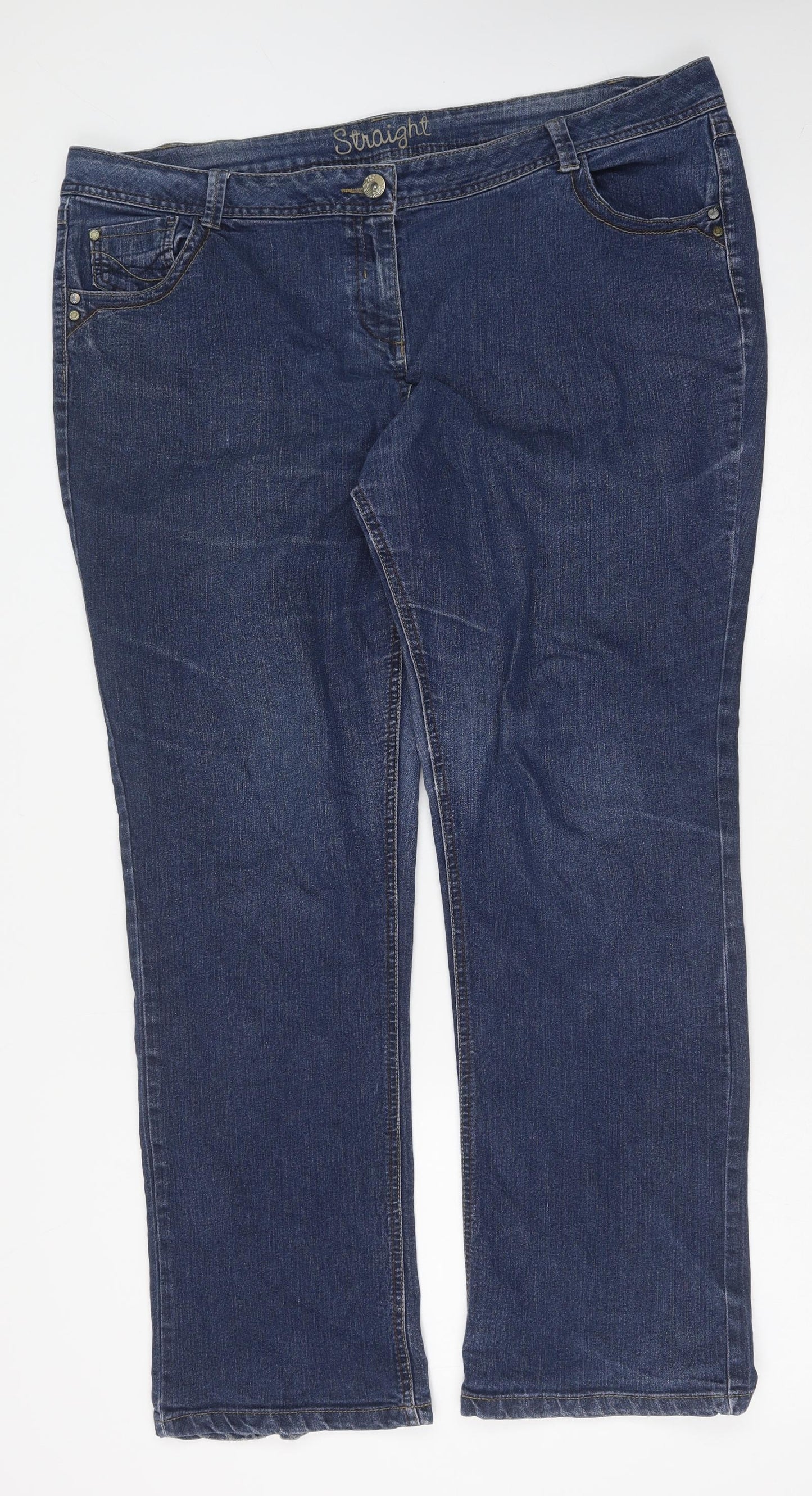 George Womens Blue Cotton Straight Jeans Size 22 Regular Button