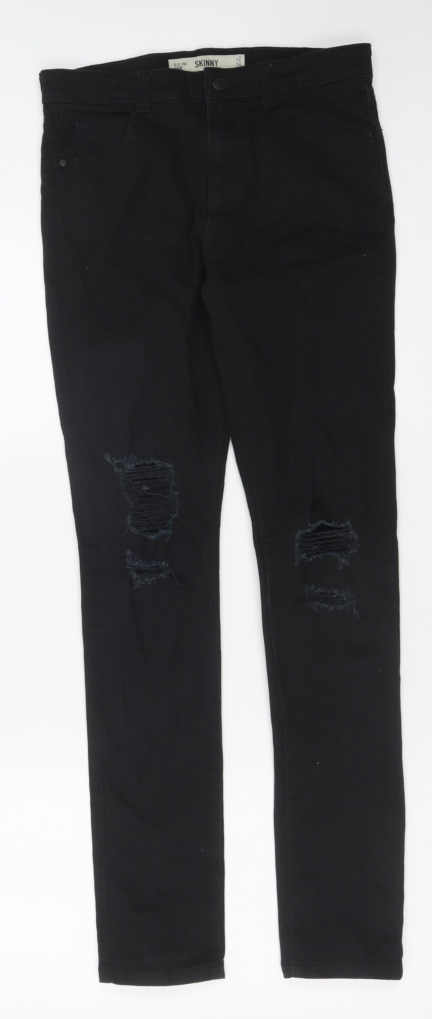 Denim & Co. Boys Black Cotton Skinny Jeans Size 12-13 Years Regular Button