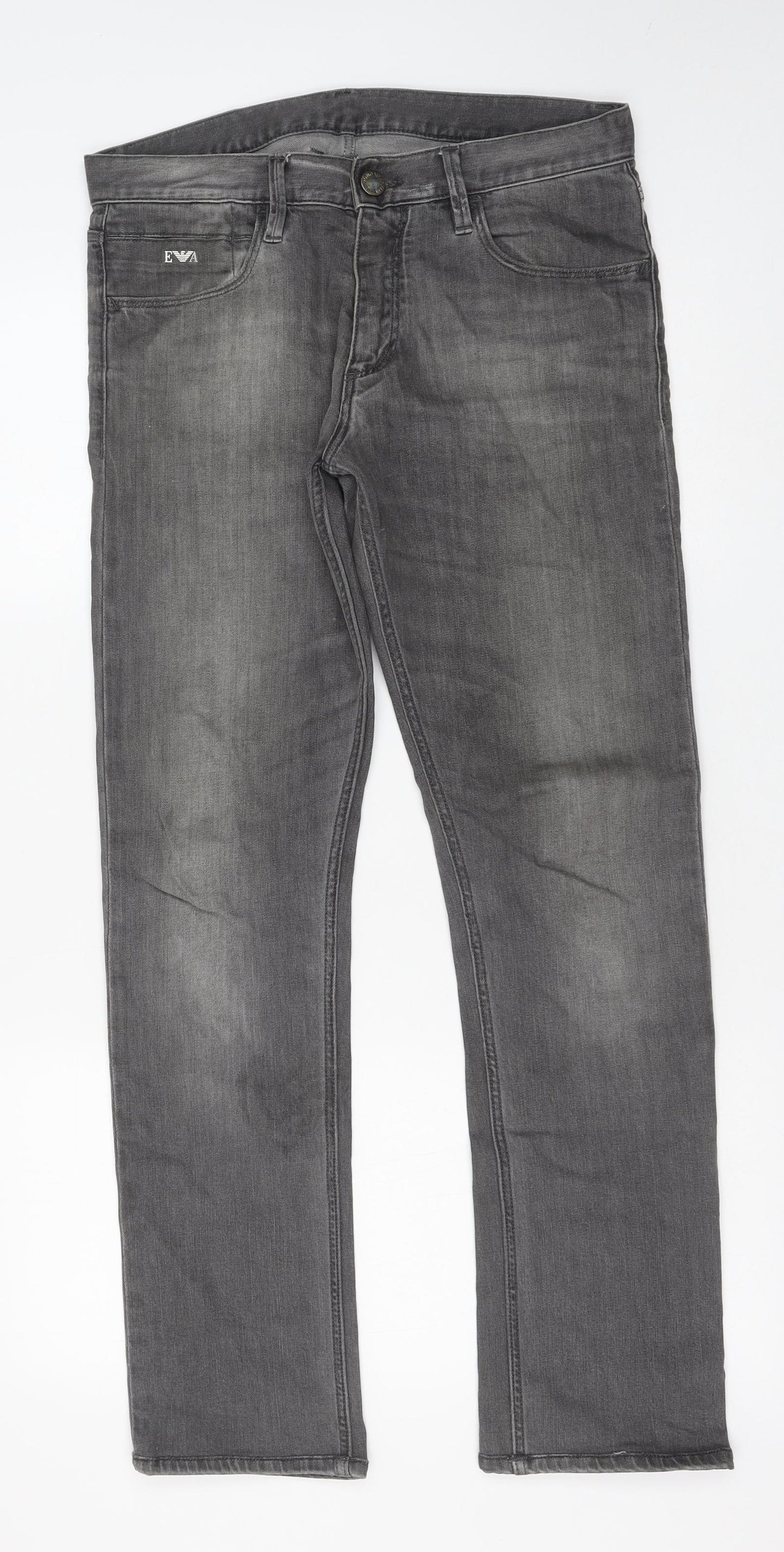 Emporio Armani Mens Grey Cotton Straight Jeans Size 31 in Regular Button
