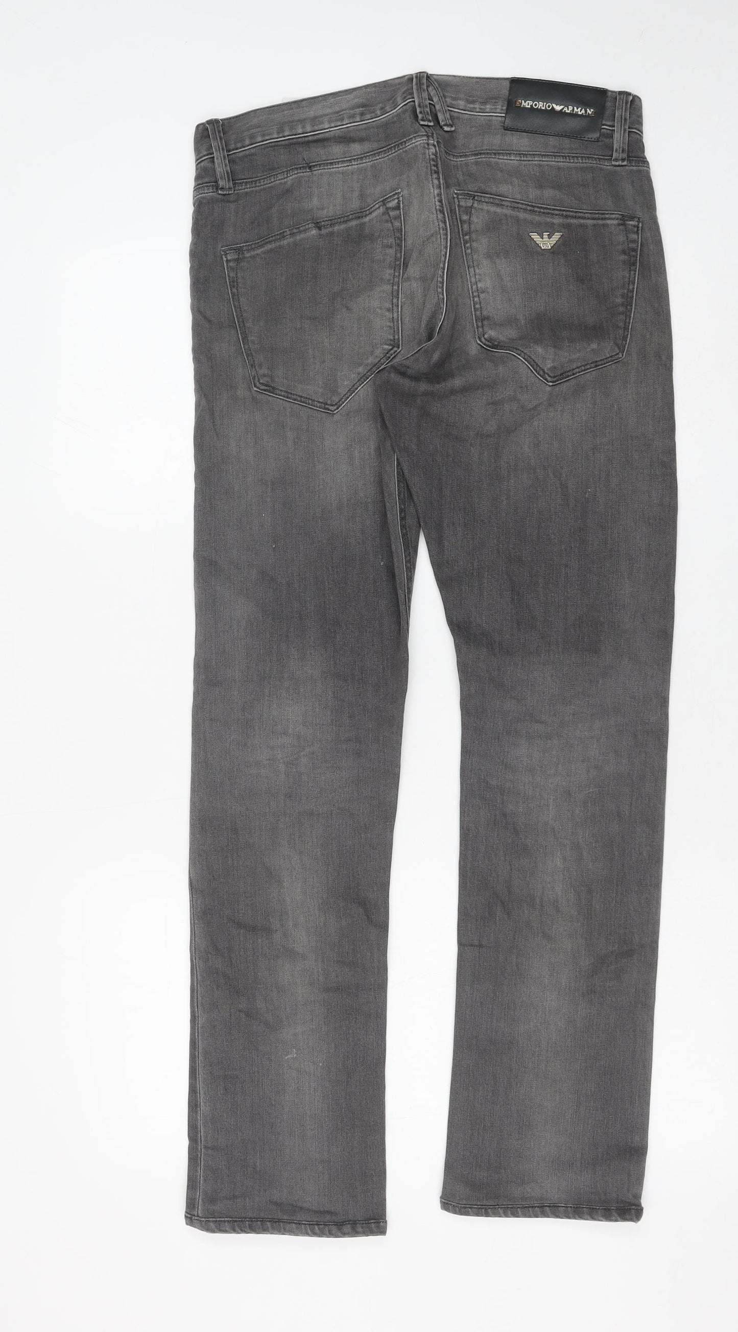 Emporio Armani Mens Grey Cotton Straight Jeans Size 31 in Regular Button