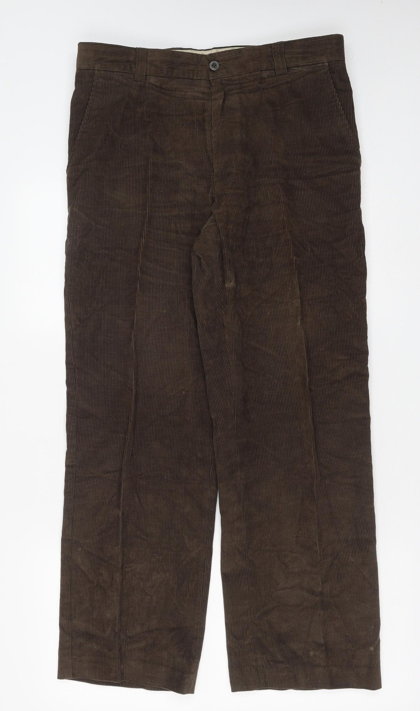 Farah Mens Brown Cotton Trousers Size 34 in L29 in Regular Button
