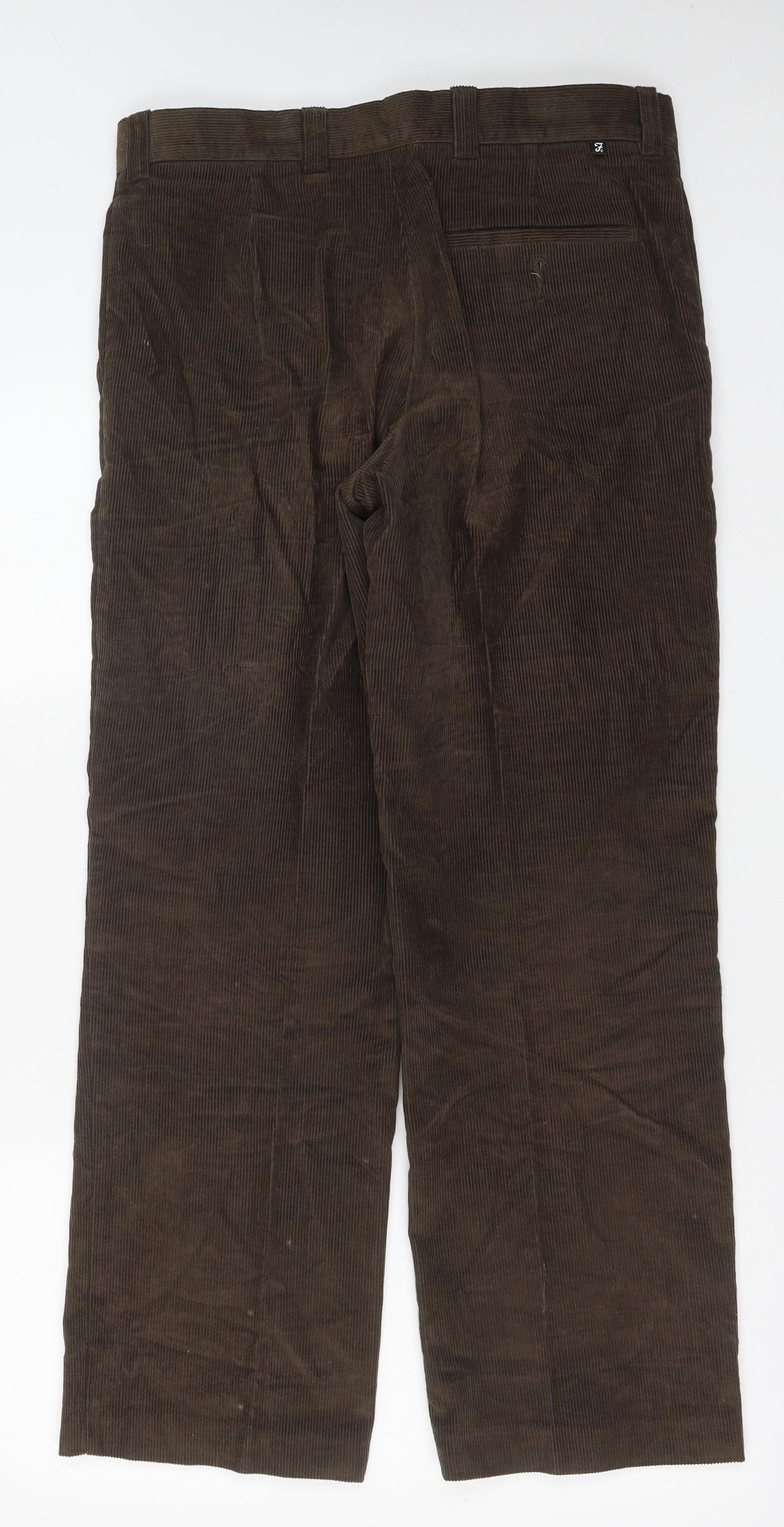 Farah Mens Brown Cotton Trousers Size 34 in L29 in Regular Button