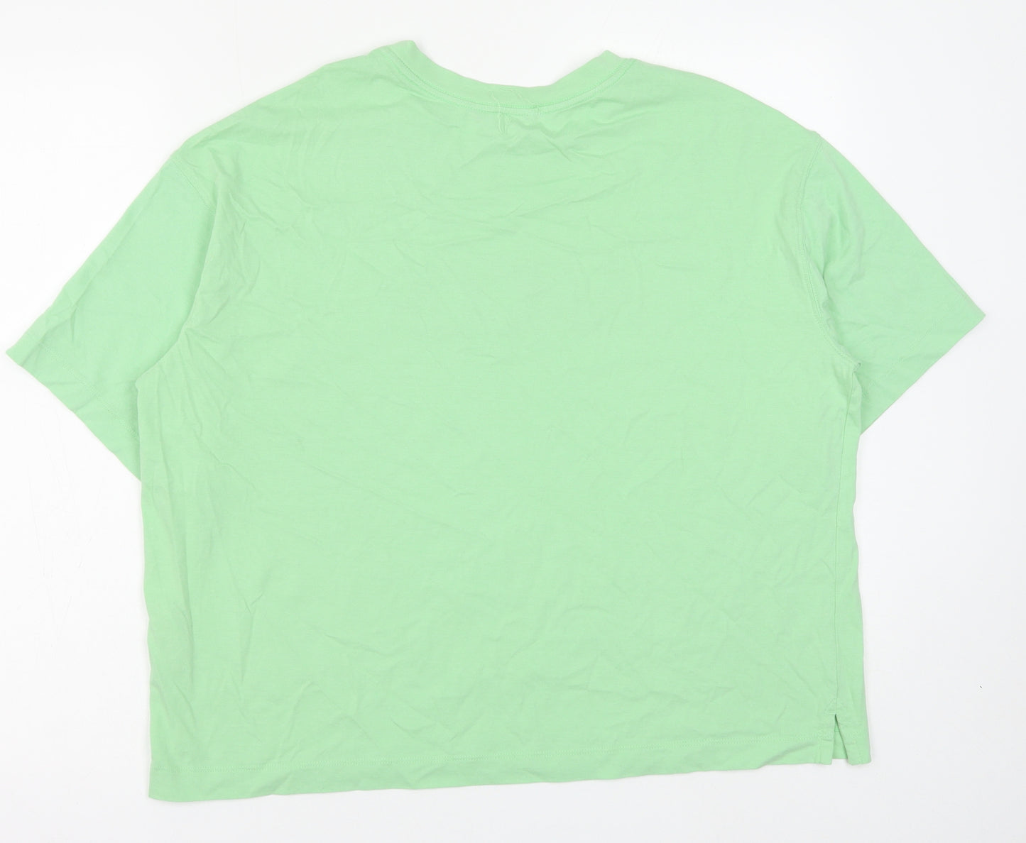 Marks and Spencer Womens Green Cotton Basic T-Shirt Size 16 Round Neck - Amour