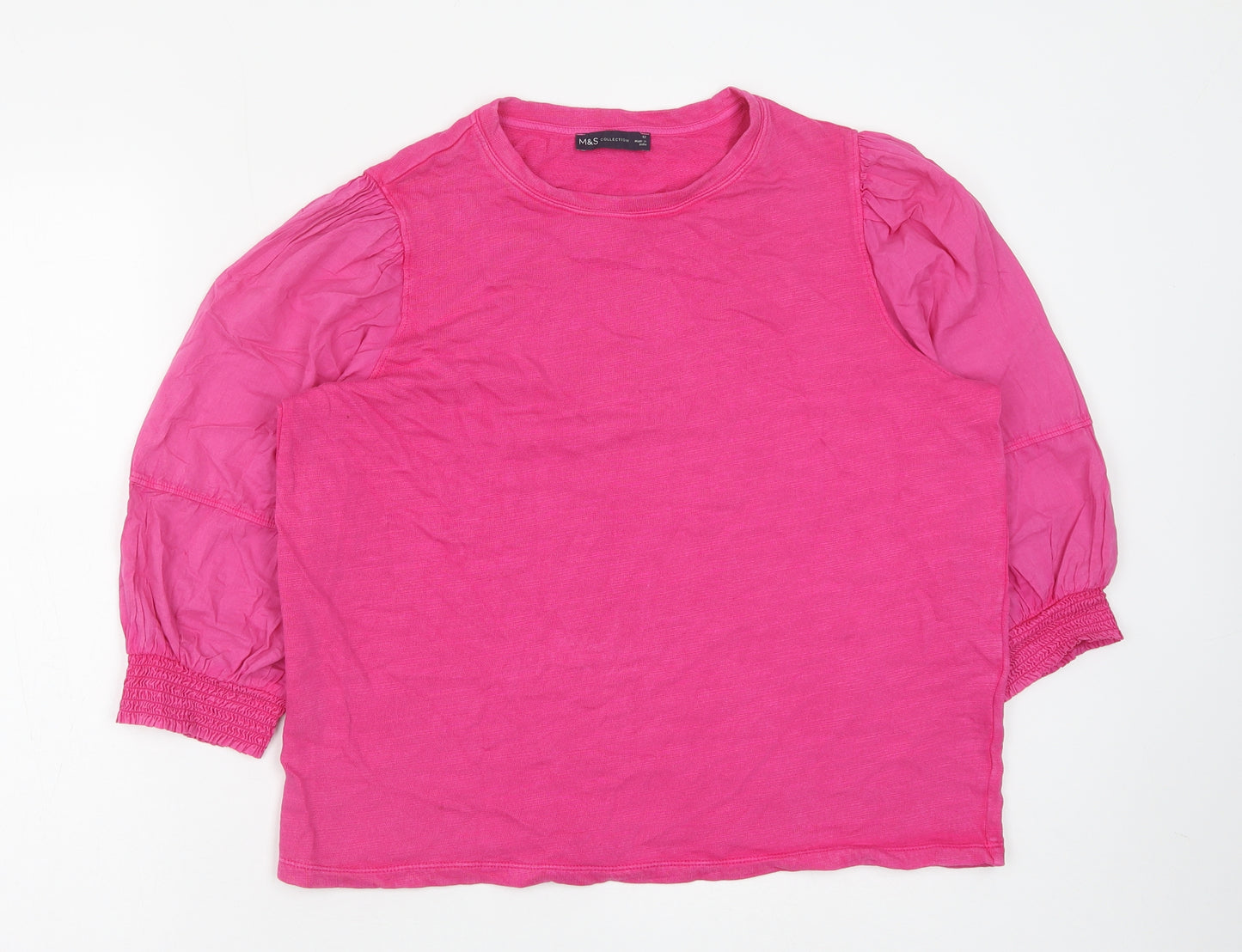 Marks and Spencer Womens Pink Polyester Basic T-Shirt Size 12 Round Neck