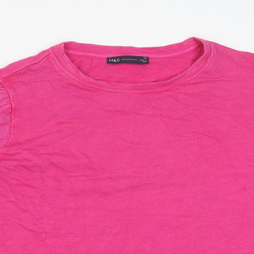 Marks and Spencer Womens Pink Polyester Basic T-Shirt Size 12 Round Neck