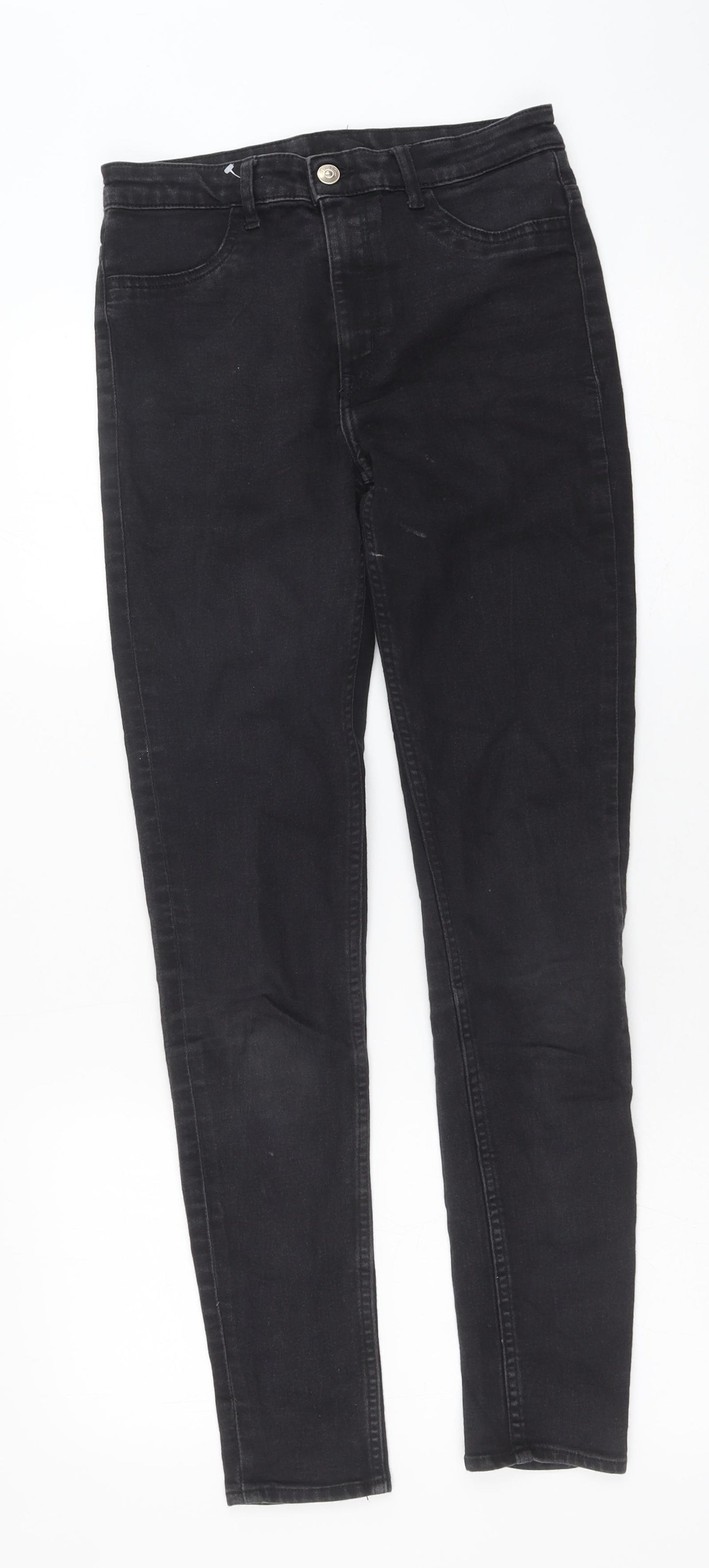 H&M Womens Black Cotton Skinny Jeans Size 10 Regular Button
