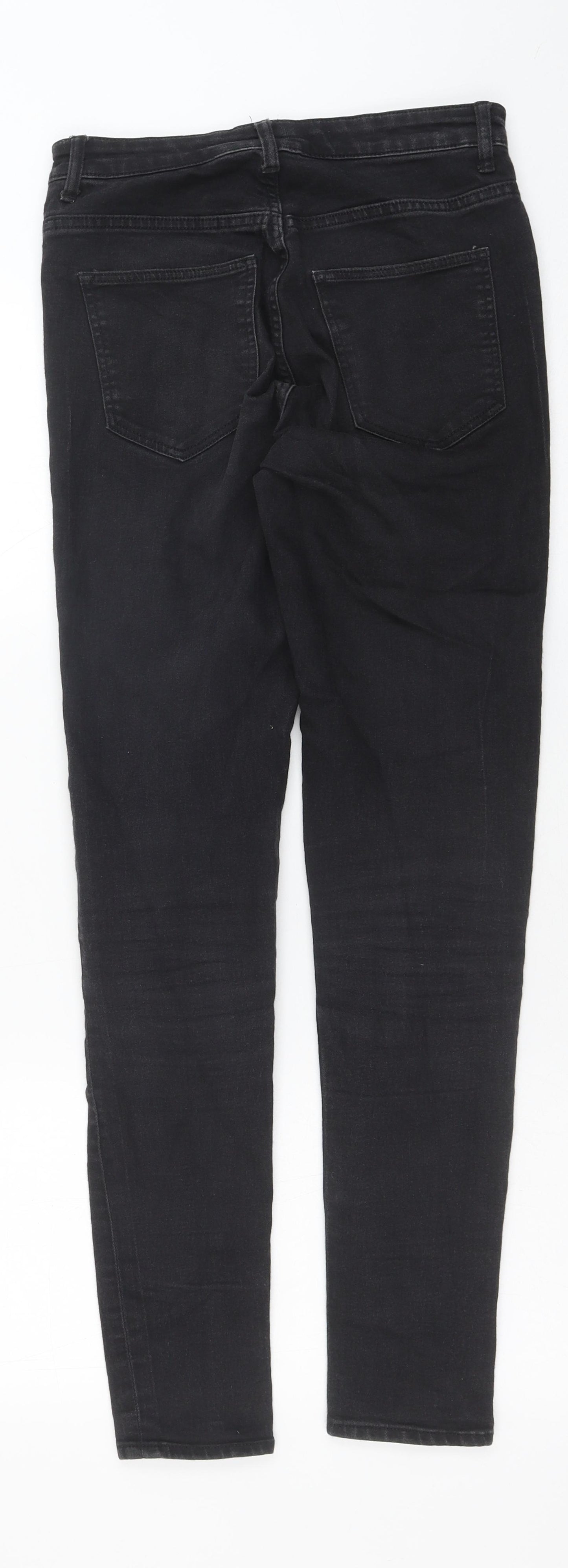 H&M Womens Black Cotton Skinny Jeans Size 10 Regular Button