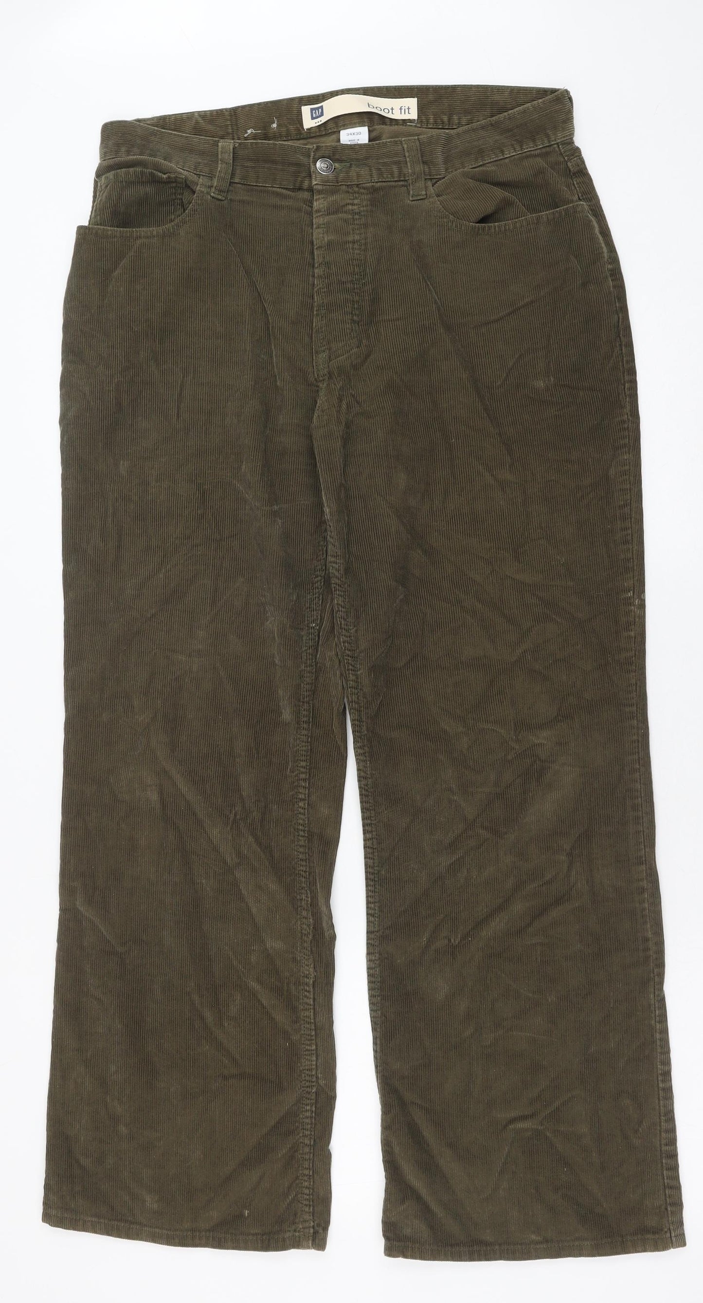 Gap Mens Green Cotton Trousers Size 34 in L30 in Regular Button