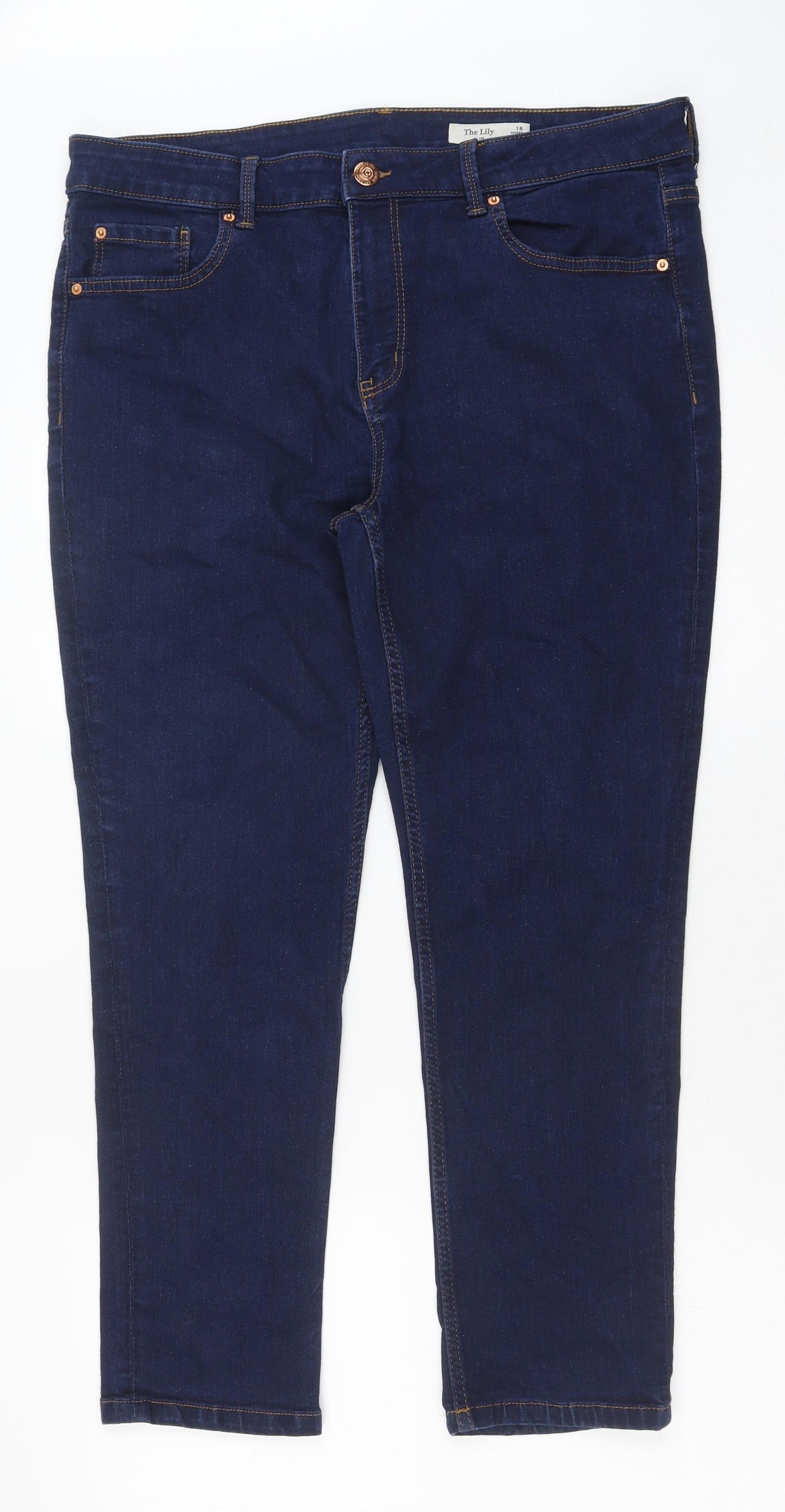 marks and Womens Blue Cotton Skinny Jeans Size 18 Regular Button