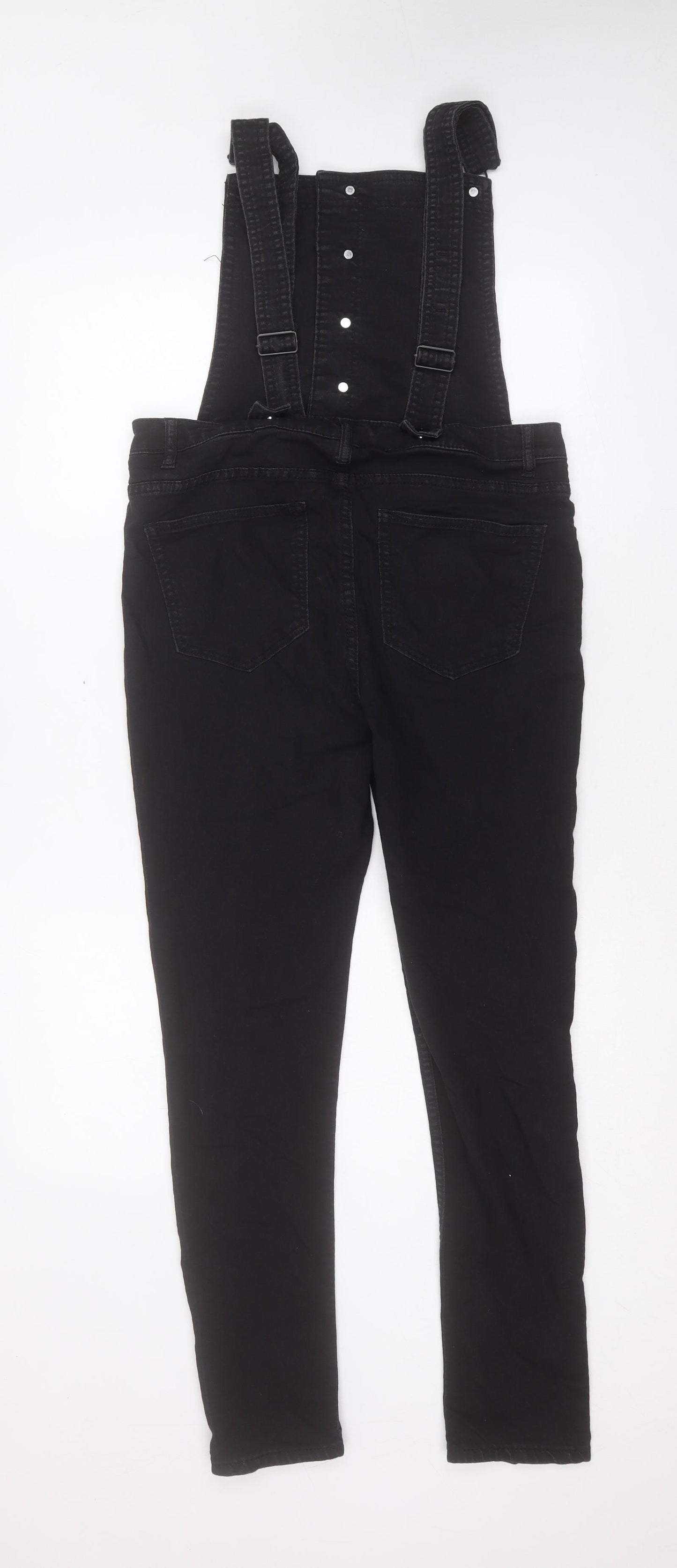 H&M Womens Black Cotton Dungaree One-Piece Size 14 Button