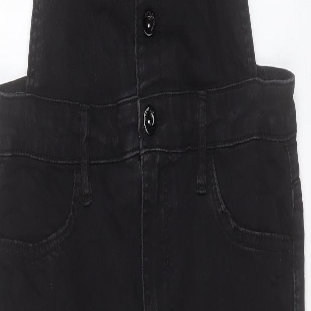 H&M Womens Black Cotton Dungaree One-Piece Size 14 Button
