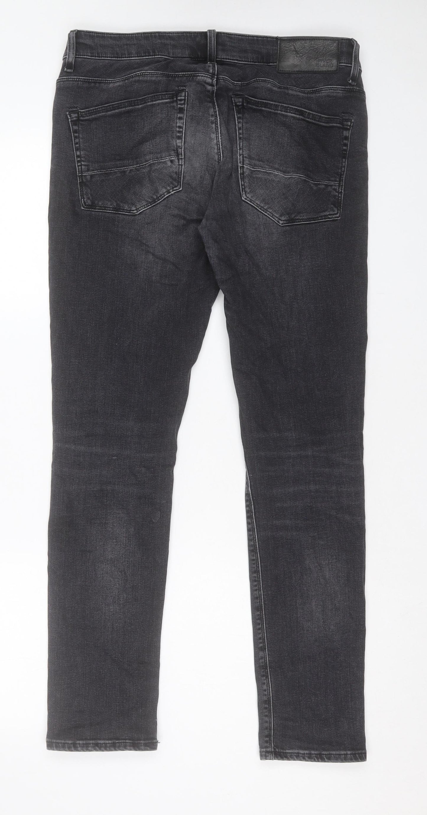 River Island Mens Black Cotton Straight Jeans Size 32 in L32 in Regular Button