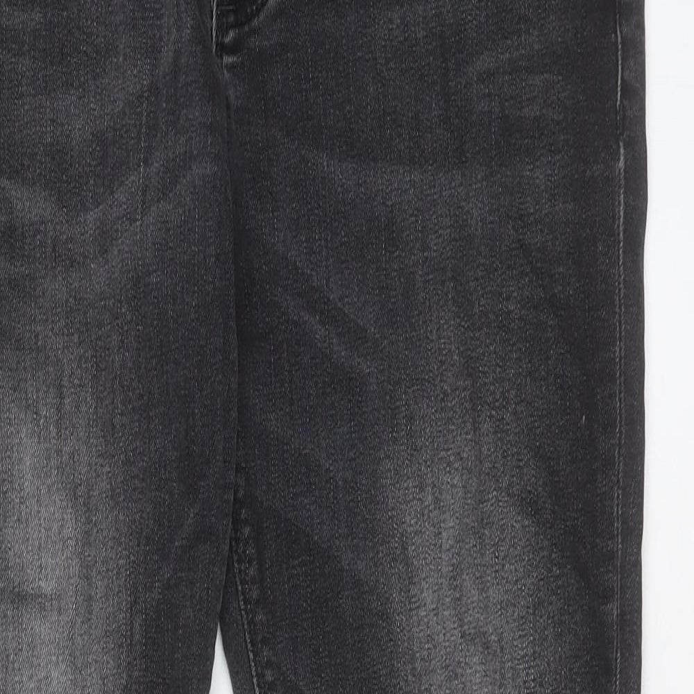 River Island Mens Black Cotton Straight Jeans Size 32 in L32 in Regular Button
