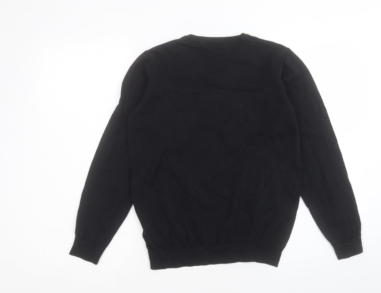 Marks and Spencer Boys Black V-Neck Cotton Pullover Jumper Size 13-14 Years Pullover