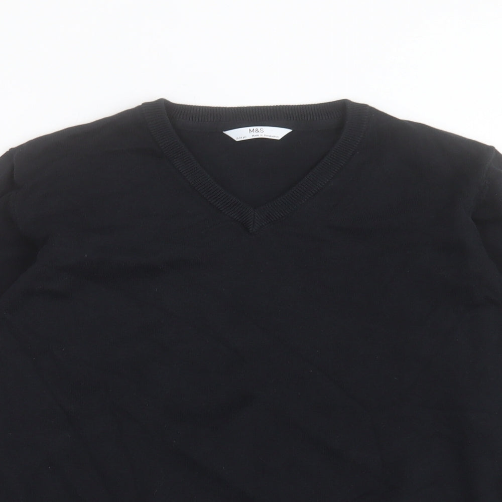 Marks and Spencer Boys Black V-Neck Cotton Pullover Jumper Size 13-14 Years Pullover