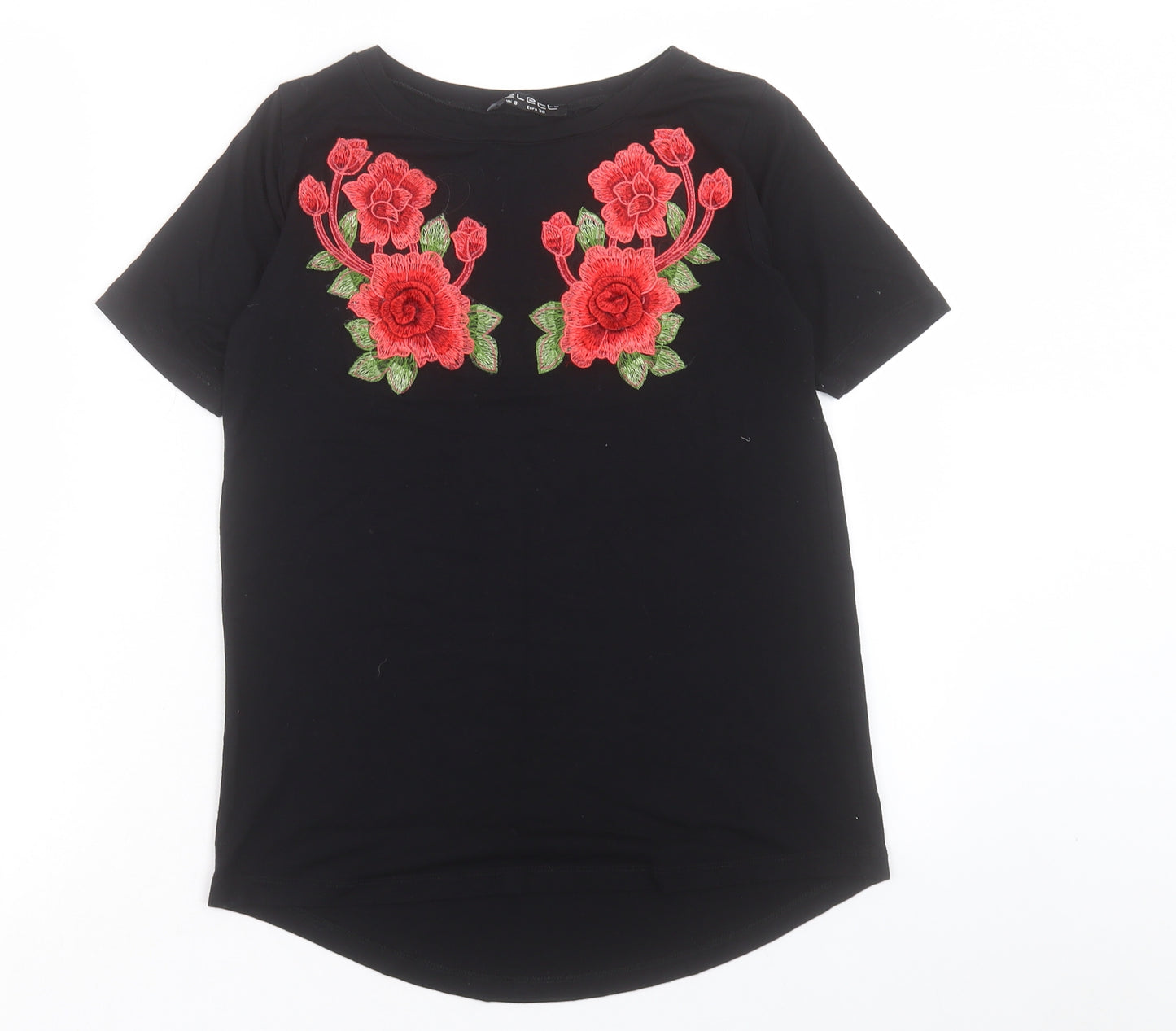 Select Womens Black Viscose Basic T-Shirt Size 8 Round Neck