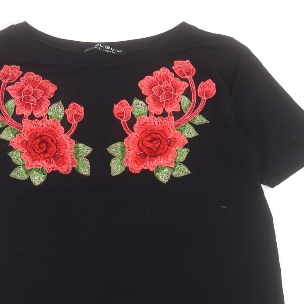 Select Womens Black Viscose Basic T-Shirt Size 8 Round Neck