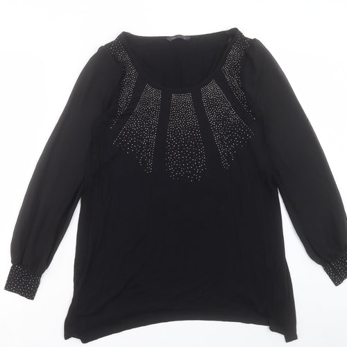 Marks and Spencer Womens Black Polyester Basic Blouse Size 10 Scoop Neck