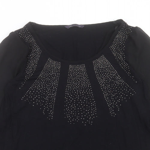 Marks and Spencer Womens Black Polyester Basic Blouse Size 10 Scoop Neck