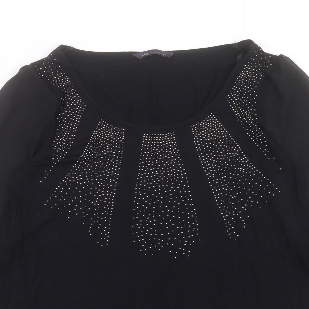 Marks and Spencer Womens Black Polyester Basic Blouse Size 10 Scoop Neck