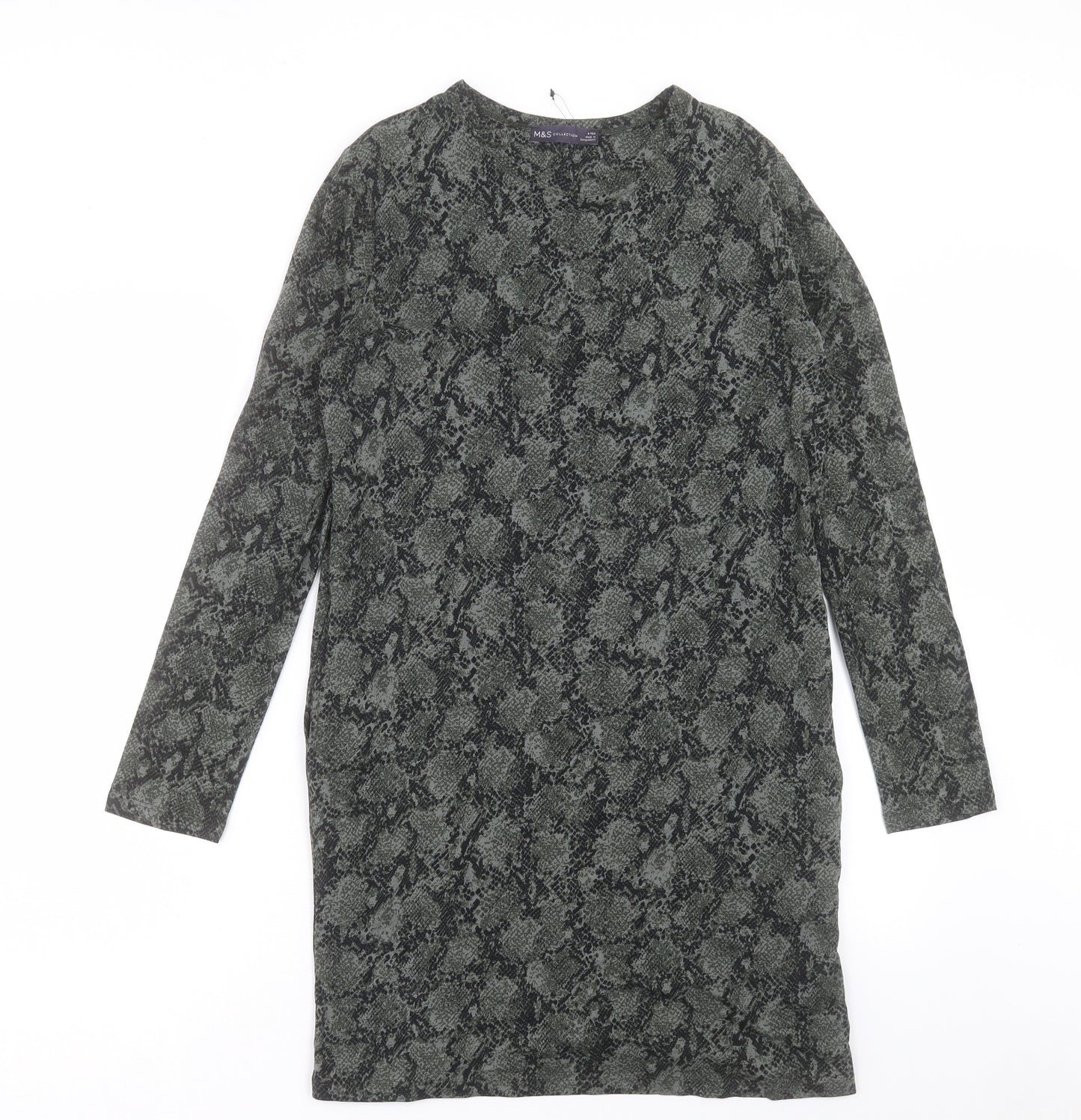 Marks and Spencer Womens Green Animal Print Viscose Shift Size 8 Round Neck Pullover - Snake Print