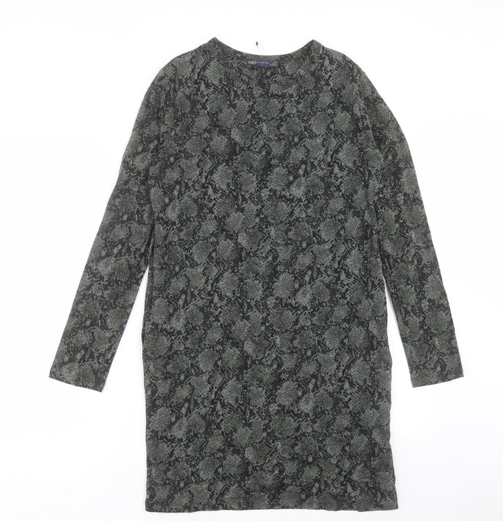 Marks and Spencer Womens Green Animal Print Viscose Shift Size 8 Round Neck Pullover - Snake Print