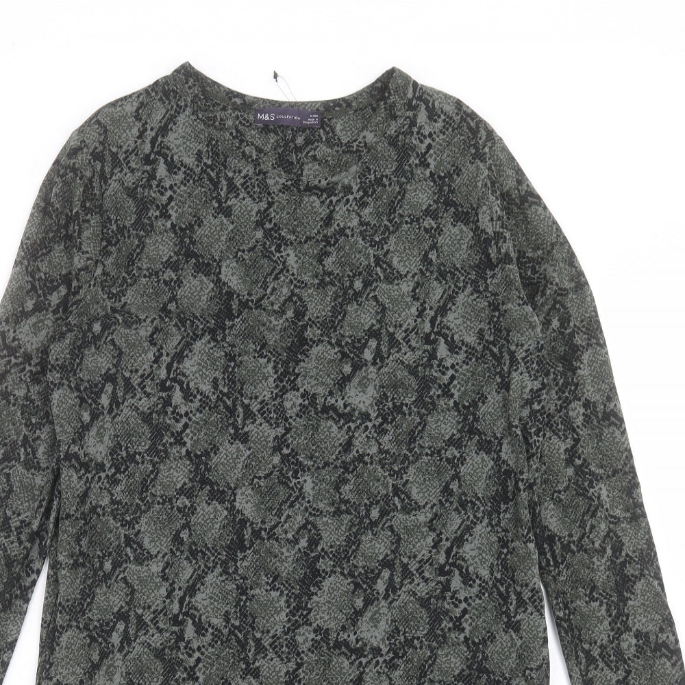 Marks and Spencer Womens Green Animal Print Viscose Shift Size 8 Round Neck Pullover - Snake Print