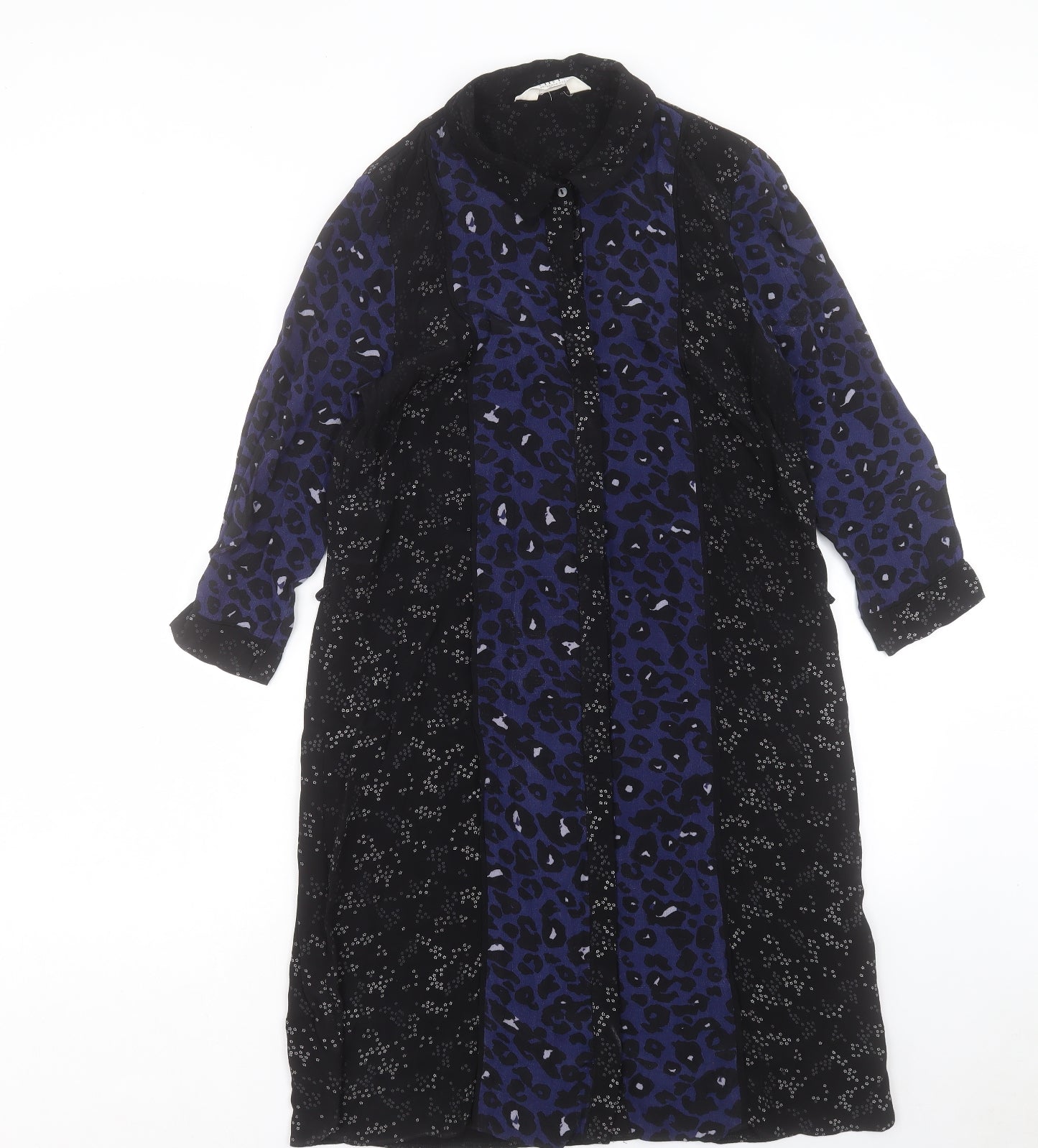 nine Womens Blue Animal Print Polyester Shirt Dress Size 12 Collared Button - Leopard Print