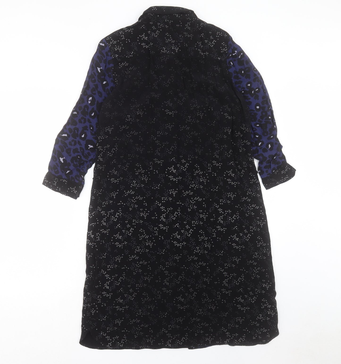 nine Womens Blue Animal Print Polyester Shirt Dress Size 12 Collared Button - Leopard Print