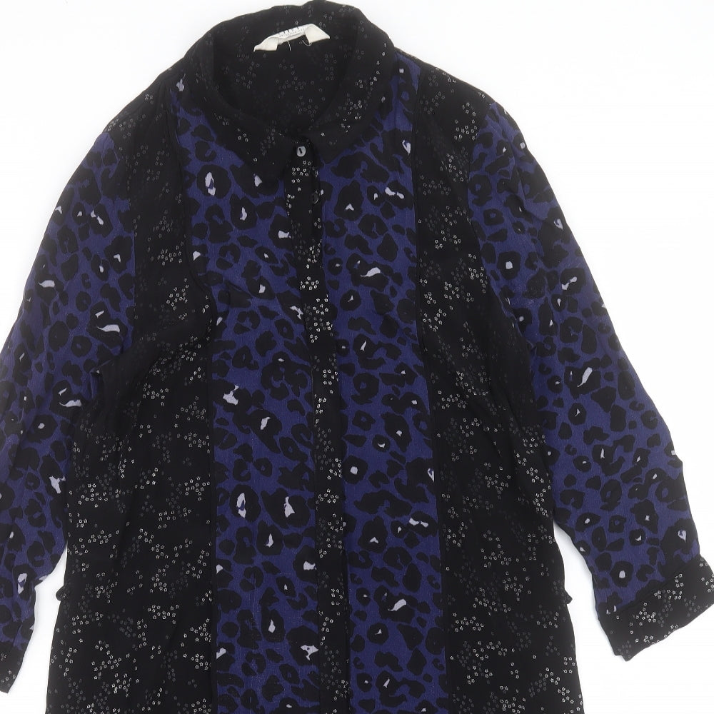 nine Womens Blue Animal Print Polyester Shirt Dress Size 12 Collared Button - Leopard Print