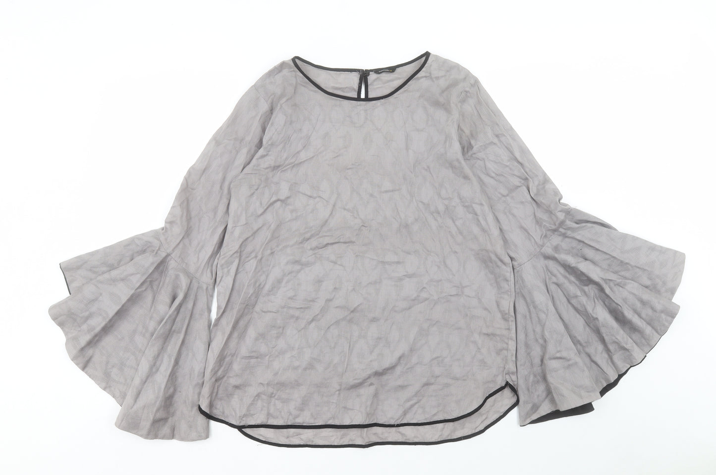 Sapphire Lounge Womens Grey Cotton Basic Blouse Size M Boat Neck - Bell Sleeve