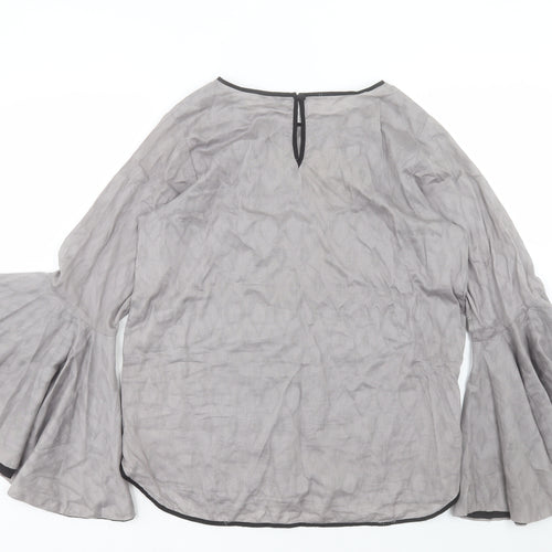 Sapphire Lounge Womens Grey Cotton Basic Blouse Size M Boat Neck - Bell Sleeve
