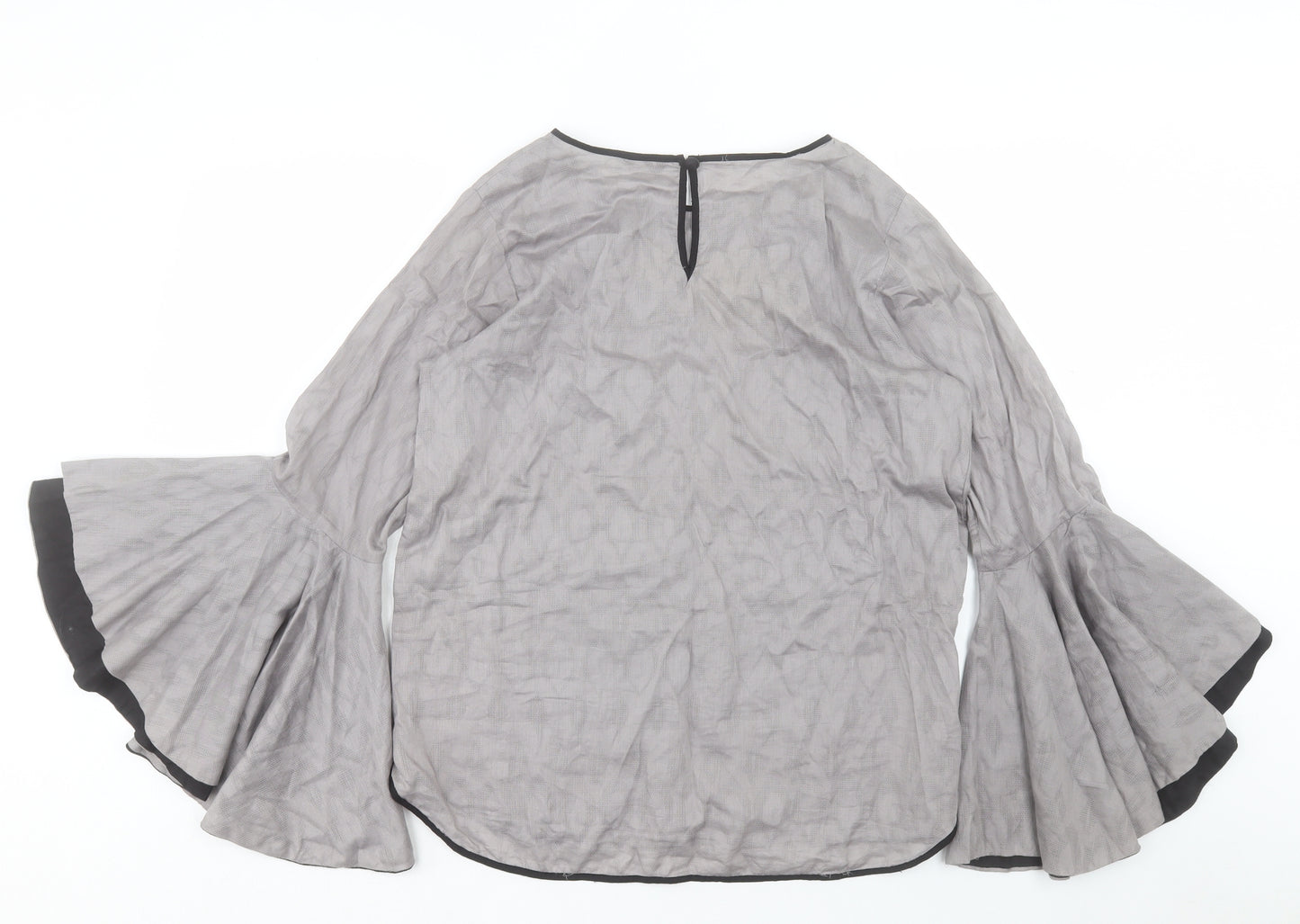Sapphire Lounge Womens Grey Cotton Basic Blouse Size M Boat Neck - Bell Sleeve
