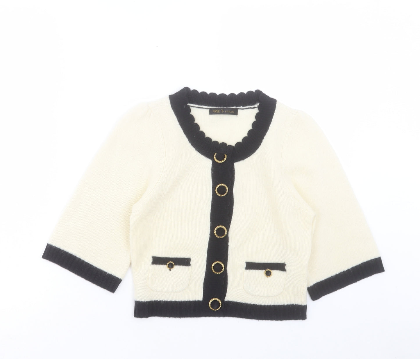 FREE'S Phrase Womens Ivory Round Neck Acrylic Cardigan Jumper Size M