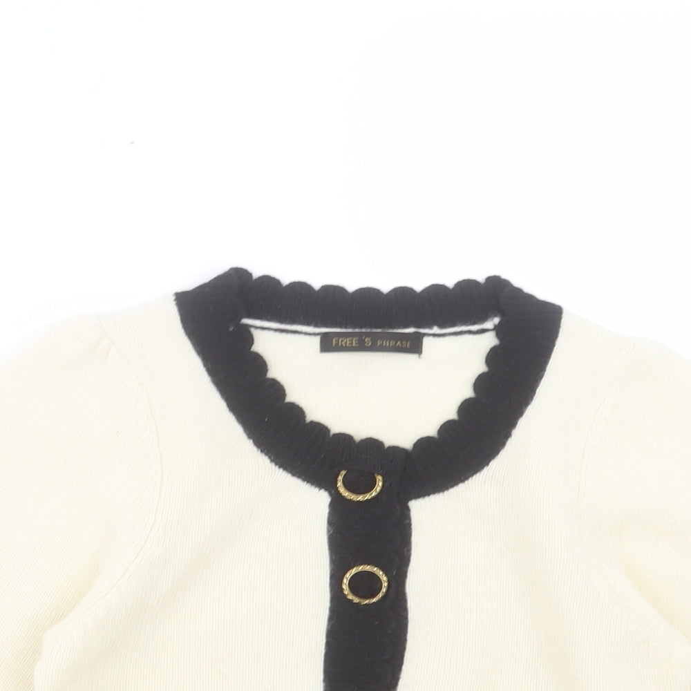 FREE'S Phrase Womens Ivory Round Neck Acrylic Cardigan Jumper Size M