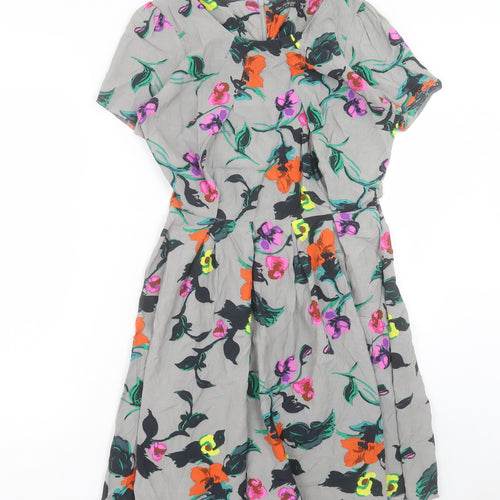 Miss Selfridge Womens Multicoloured Floral Viscose A-Line Size 10 Round Neck Zip