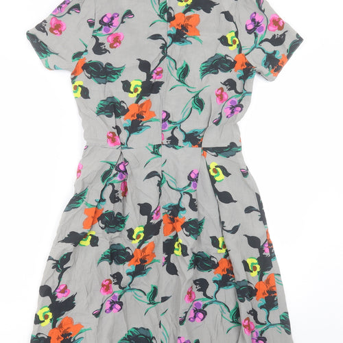 Miss Selfridge Womens Multicoloured Floral Viscose A-Line Size 10 Round Neck Zip