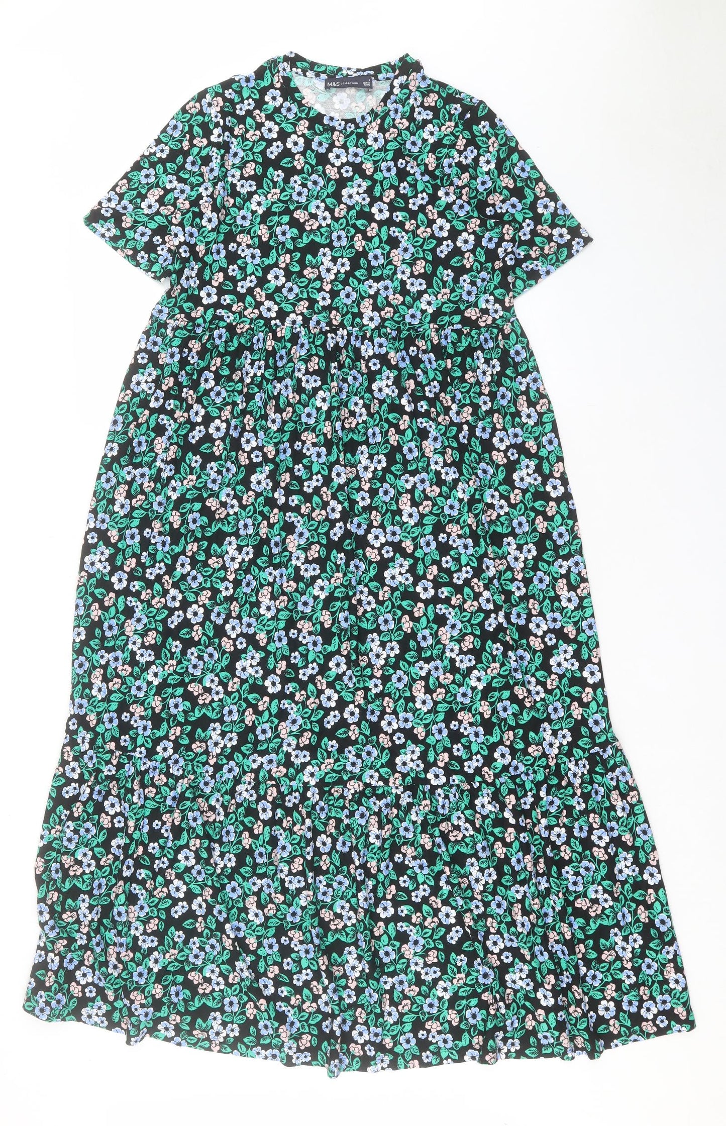 Marks and Spencer Womens Multicoloured Floral Viscose A-Line Size 8 Round Neck Pullover