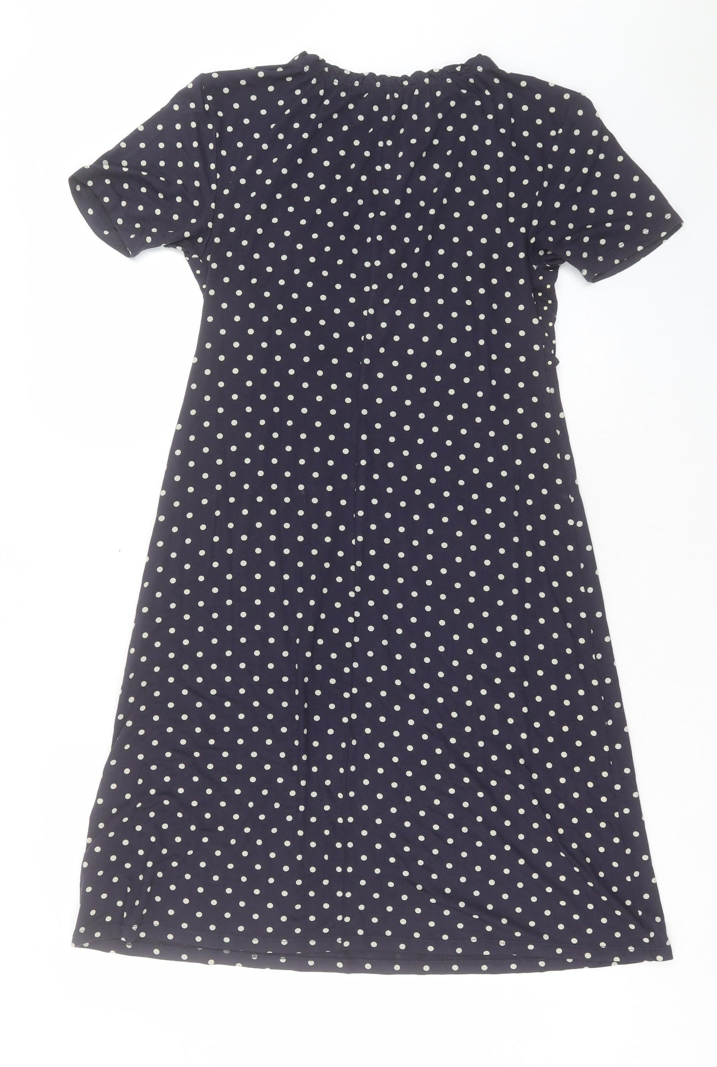 Marks and Spencer Womens Blue Polka Dot Viscose A-Line Size 8 V-Neck Pullover