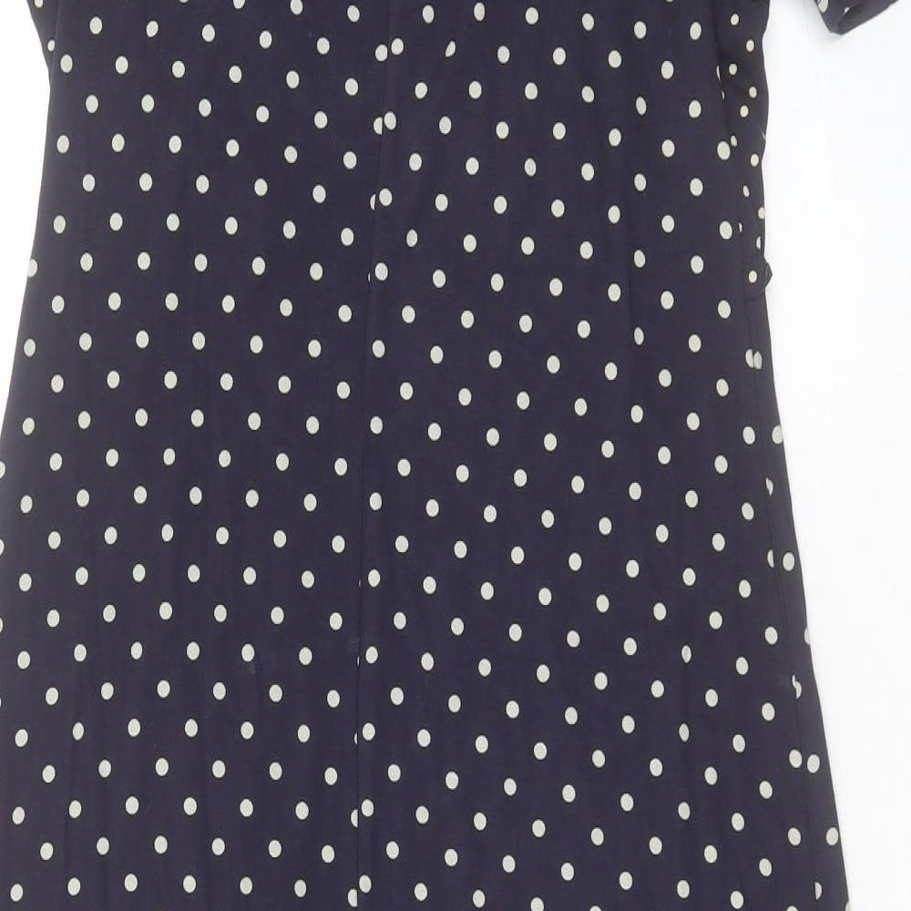 Marks and Spencer Womens Blue Polka Dot Viscose A-Line Size 8 V-Neck Pullover