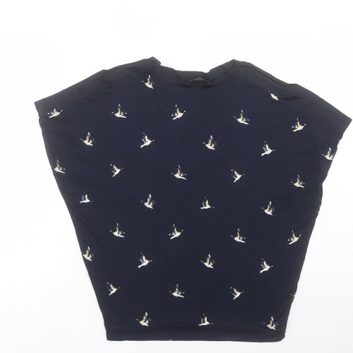 F&F Womens Blue Geometric Viscose Basic T-Shirt Size 8 Round Neck - Bird Print Cold Shoulder