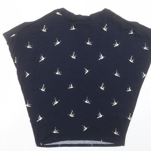 F&F Womens Blue Geometric Viscose Basic T-Shirt Size 8 Round Neck - Bird Print Cold Shoulder