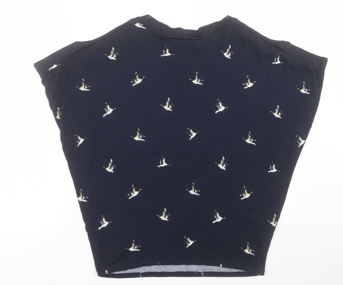 F&F Womens Blue Geometric Viscose Basic T-Shirt Size 8 Round Neck - Bird Print Cold Shoulder
