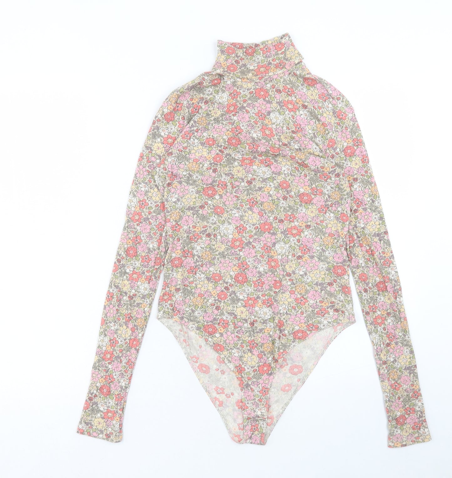 H&M Womens Multicoloured Floral Viscose Bodysuit One-Piece Size M Snap