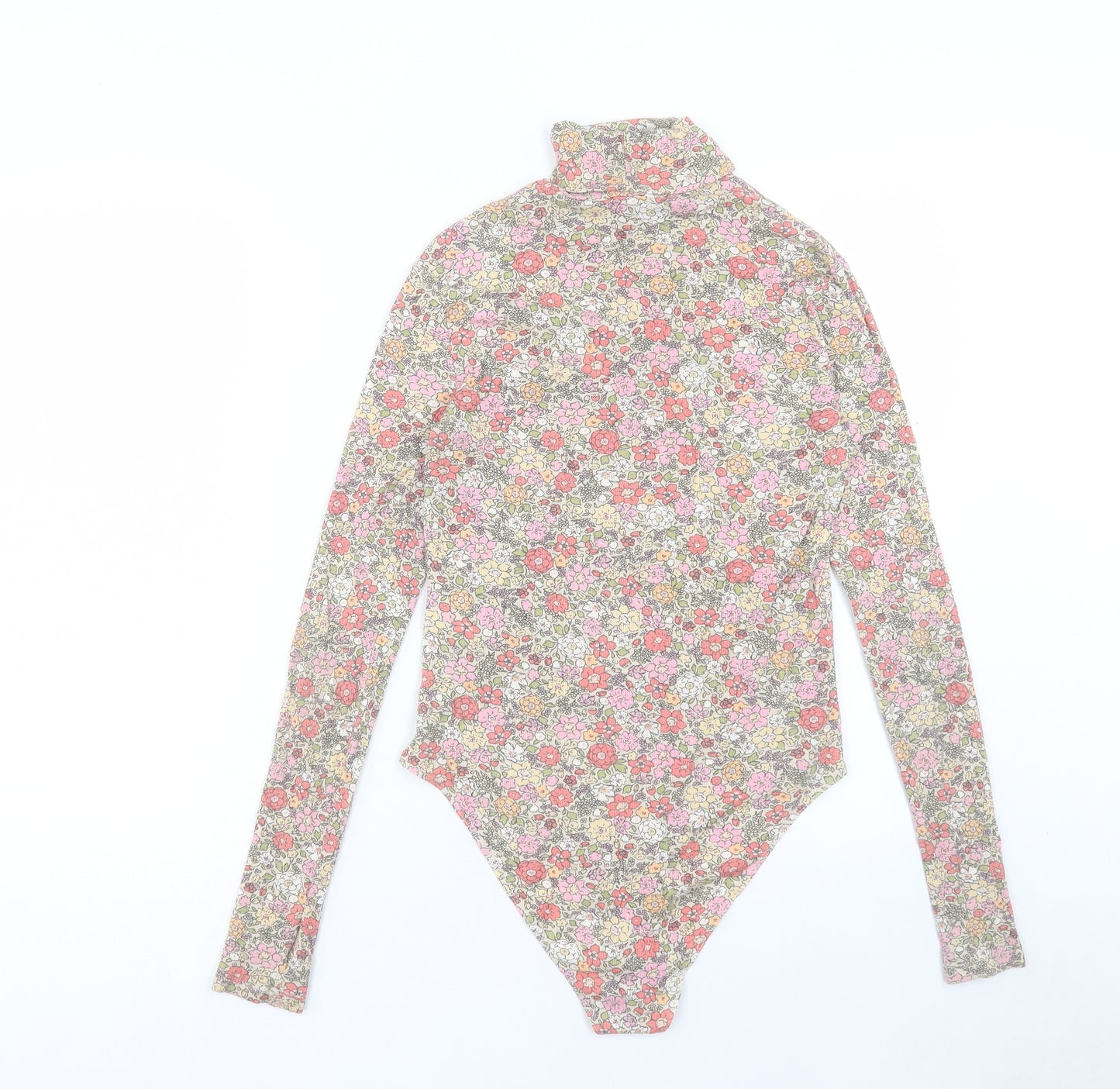 H&M Womens Multicoloured Floral Viscose Bodysuit One-Piece Size M Snap