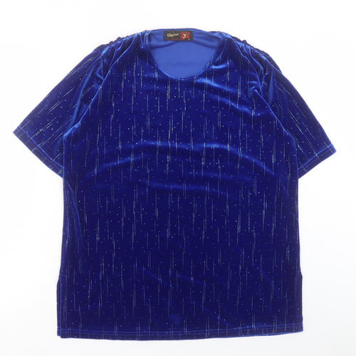Stephan Womens Blue Polyester Basic T-Shirt Size S Round Neck