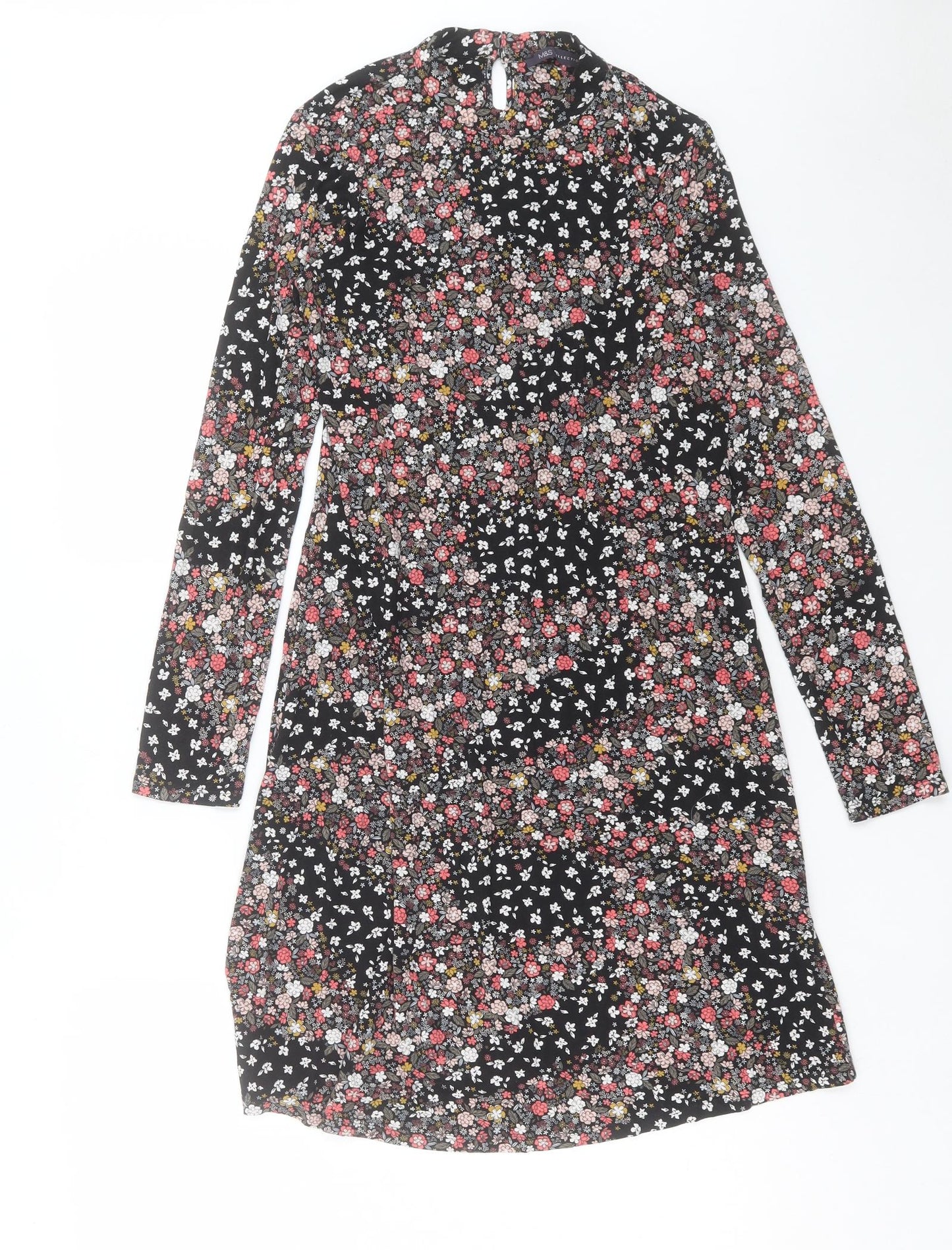 Marks and Spencer Womens Multicoloured Floral Viscose Fit & Flare Size 8 Round Neck Button
