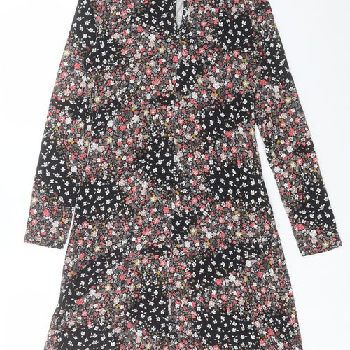 Marks and Spencer Womens Multicoloured Floral Viscose Fit & Flare Size 8 Round Neck Button
