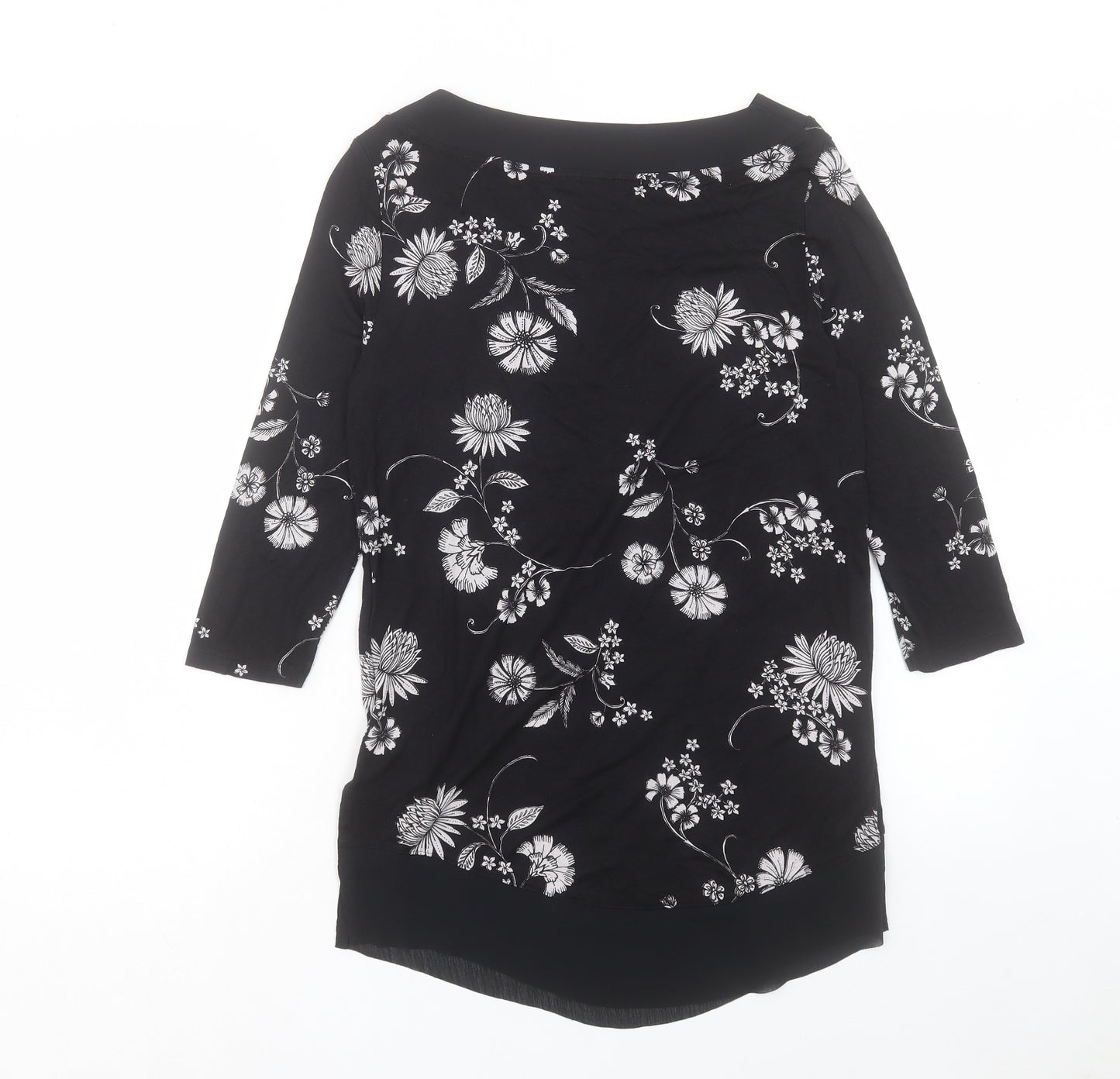 Marks and Spencer Womens Black Floral Viscose Basic Blouse Size 8 Boat Neck