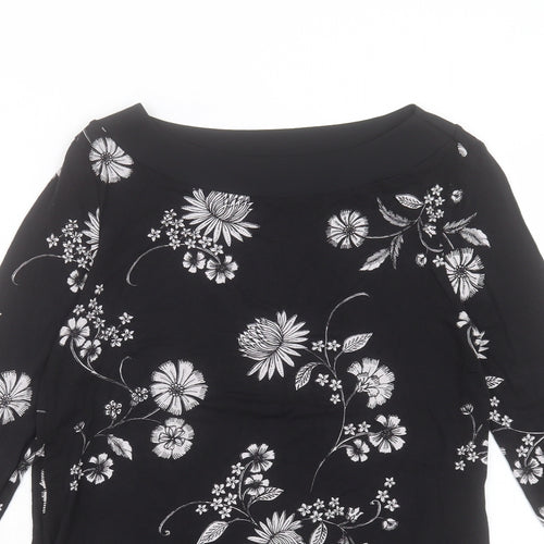 Marks and Spencer Womens Black Floral Viscose Basic Blouse Size 8 Boat Neck